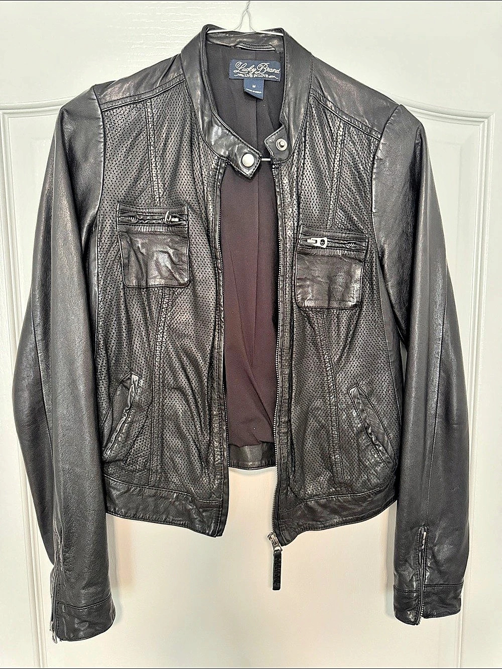 Like new Lucky Brand Black Leather-Style Moto Jacket Size Medium